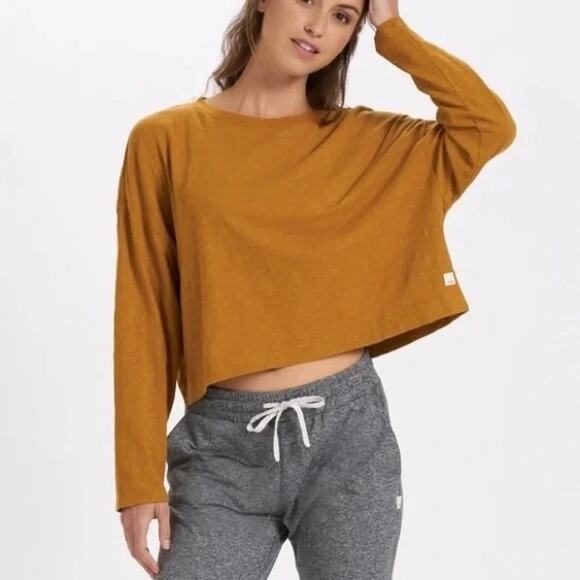 Vuori Tops - Vuori Crewneck Sundown Long Sleeve Tee Shirt in Golden Yellow Small